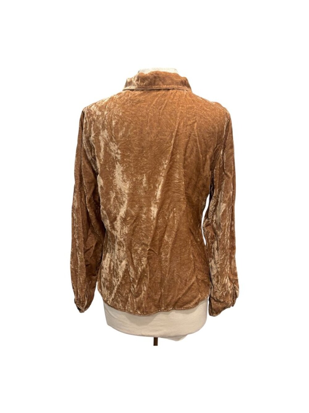 J.Jill Crushed Velvet Blouse Women’s M Taupe Button Front Long Sleeve Boho Chic - Picture 4 of 7